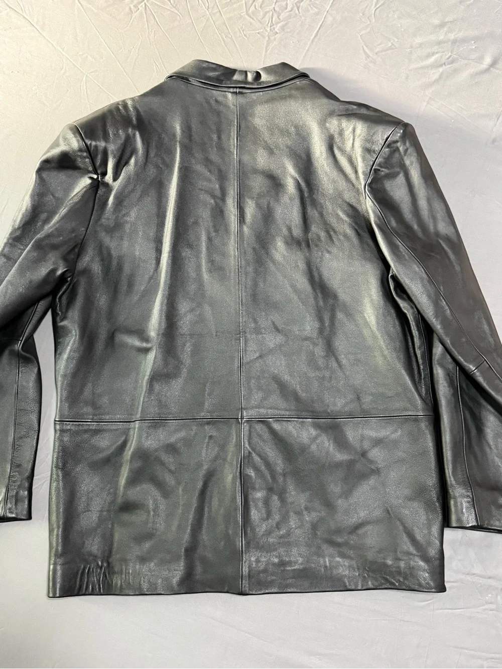 Men's Black Leather Pea Coat - Classic Tailored Style